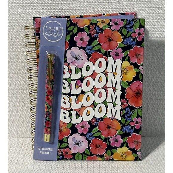 BLOOM Hardcover Spiral Notebook Journal Pen Sticker Set Colorful Lined Flowers - Picture 1 of 17